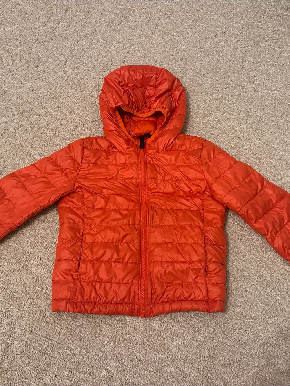 Primary Orange Hooded Packable Puffer Jacket